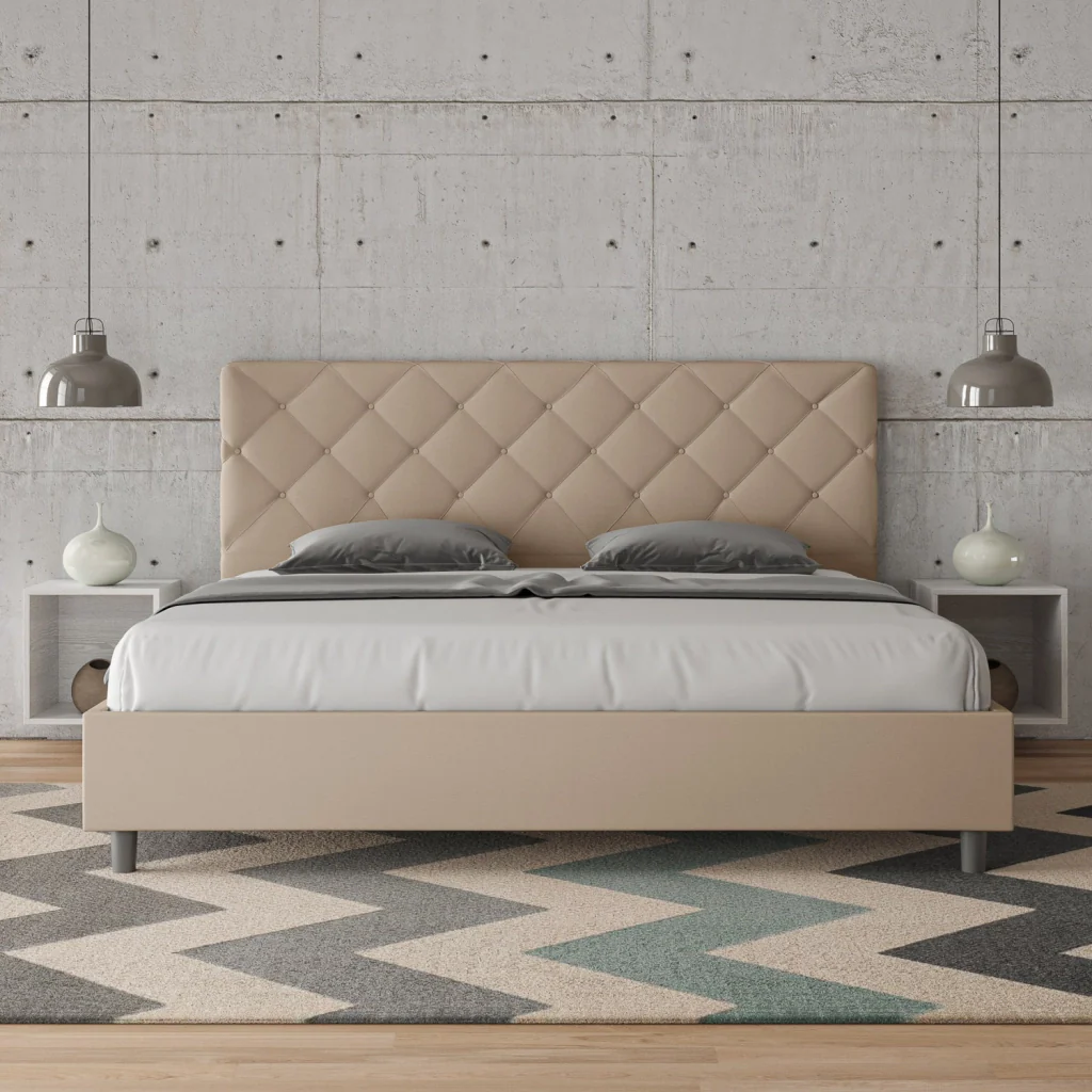 BS COM Letto con rete imbottito 180x210 similpelle tortora - Image 2