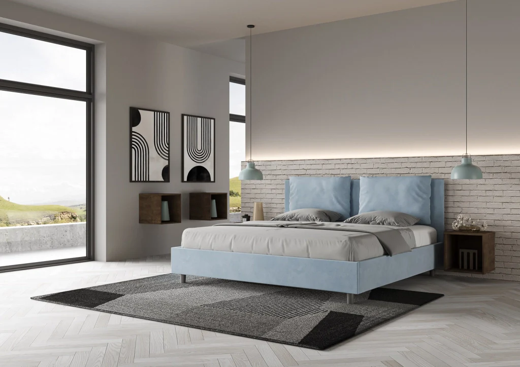 BS COM Letto contenitore imbottito 180x190 microfibra azzurro - Image 3