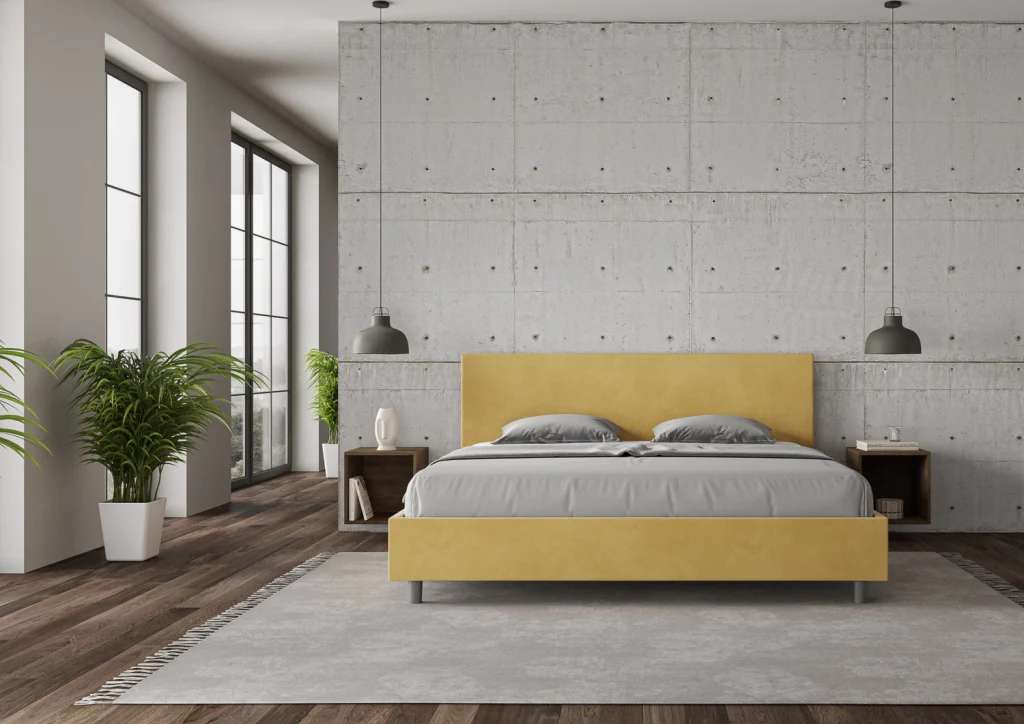 BS COM Letto contenitore imbottito 180x190 microfibra ocra - Image 4
