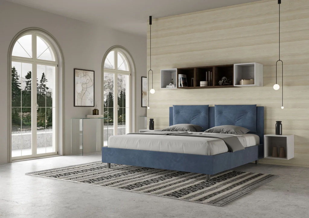BS COM Letto contenitore imbottito 180x200 microfibra blu - Image 3