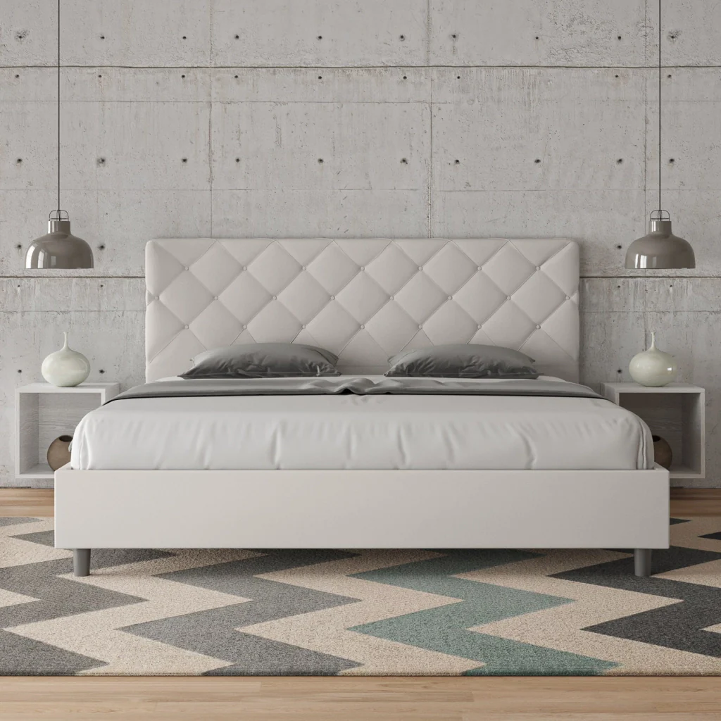 BS COM Letto contenitore imbottito 180x200 similpelle bianco - Image 4