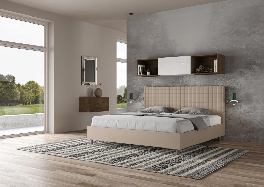 BS COM Letto contenitore imbottito 180x200 similpelle tortora - Image 3