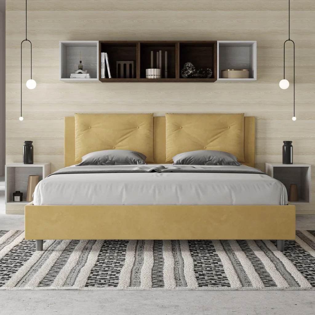 BS COM Letto contenitore imbottito 180x210 microfibra ocra - Image 2