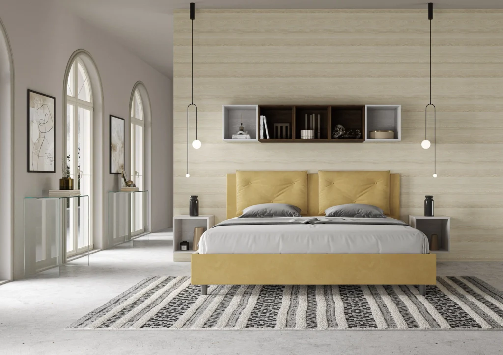 BS COM Letto contenitore imbottito 180x210 microfibra ocra - Image 4