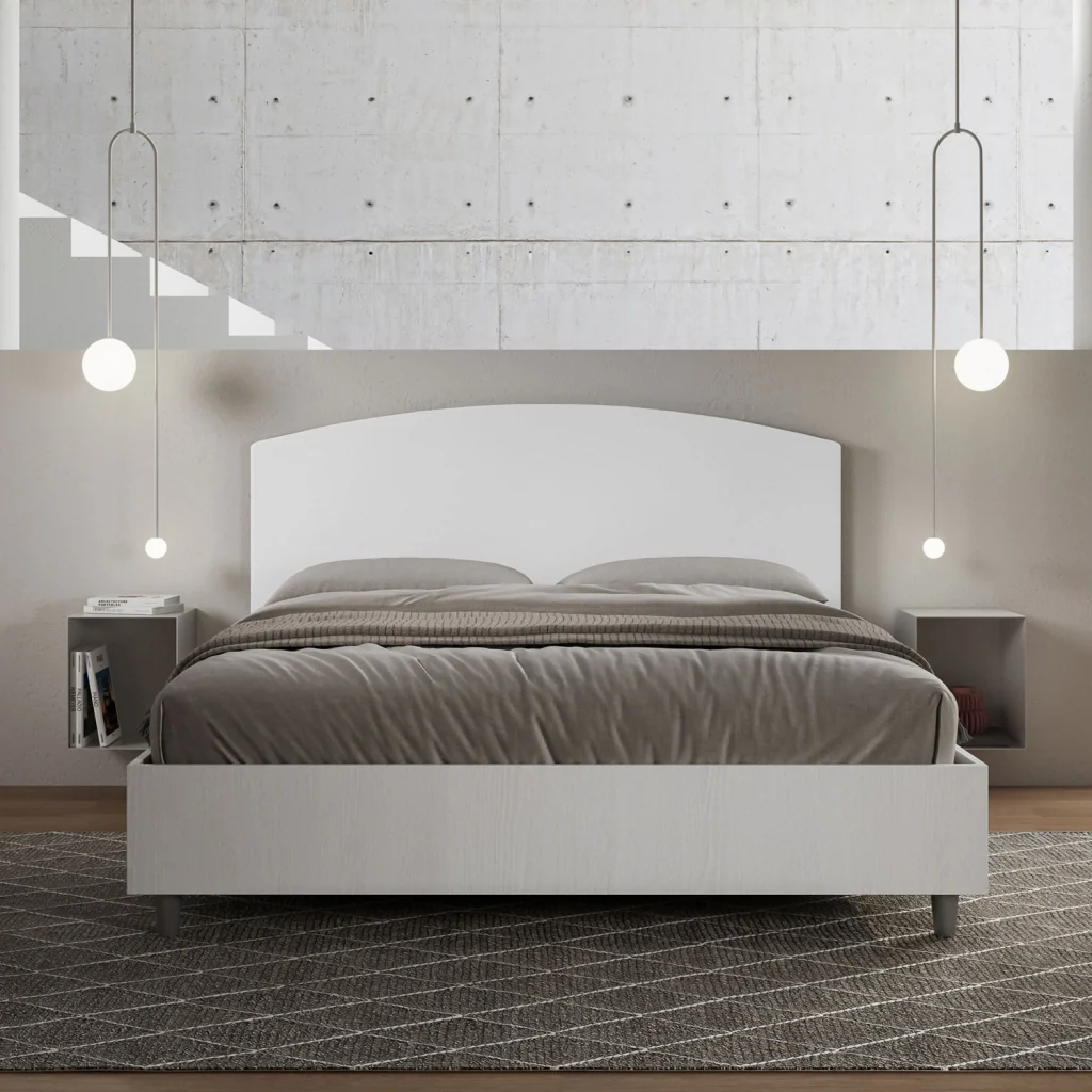 BS COM Letto matrimoniale con rete 160x190 bianco frassino testata similpelle bianco - Image 2