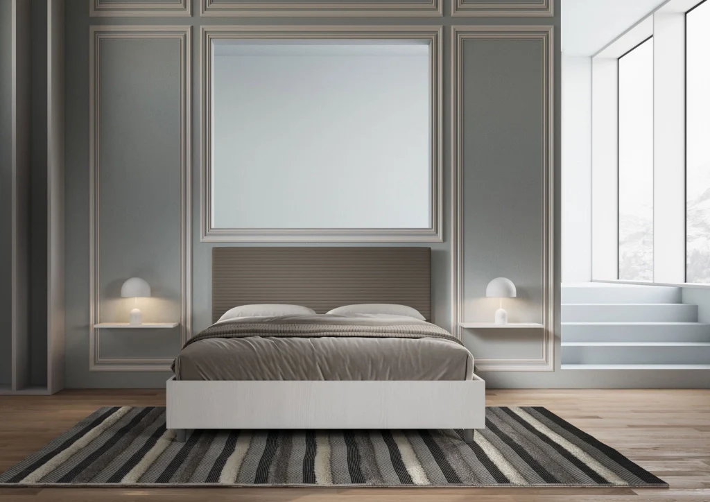 BS COM Letto matrimoniale con rete 160x190 bianco frassino testata similpelle cappuccino - Image 2