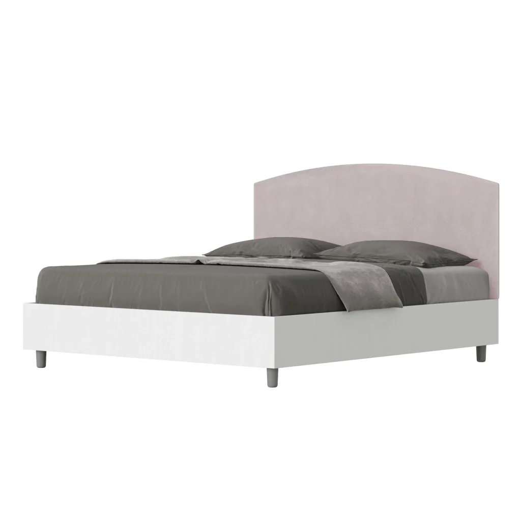 BS COM Letto matrimoniale con rete 160x200 bianco frassino testata microfibra glicine