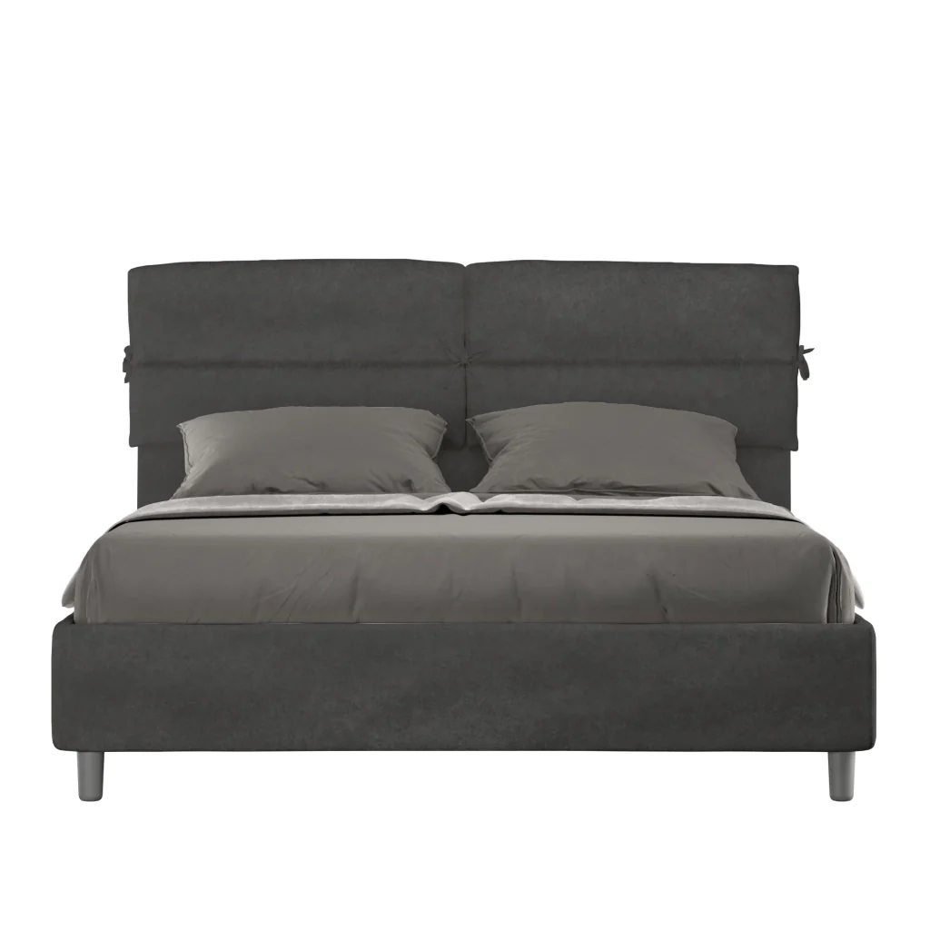 BS COM Letto matrimoniale con rete imbottito 160x190 microfibra grigio
