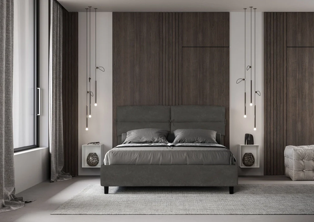 BS COM Letto matrimoniale con rete imbottito 160x190 microfibra grigio - Image 2