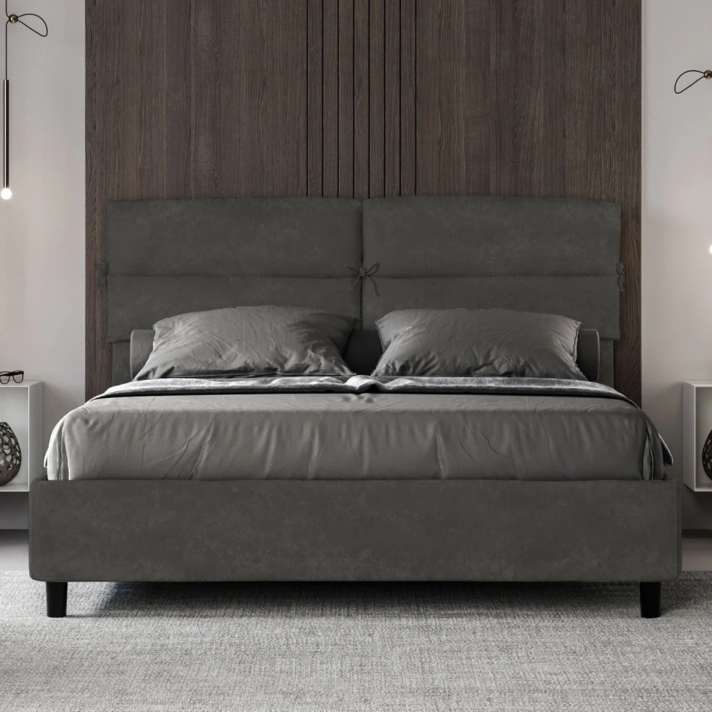 BS COM Letto matrimoniale con rete imbottito 160x190 microfibra grigio - Image 3