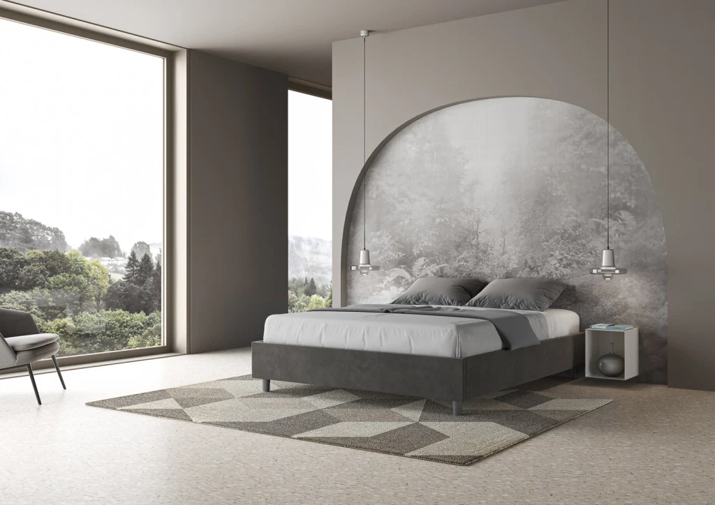 BS COM Letto matrimoniale con rete imbottito 160x190 microfibra grigio - Image 4