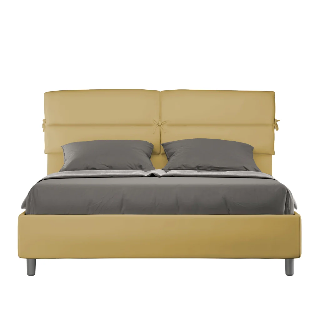 BS COM Letto matrimoniale con rete imbottito 160x190 microfibra ocra