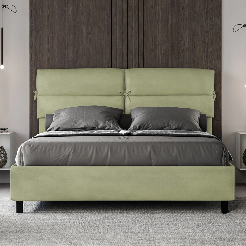 BS COM Letto matrimoniale con rete imbottito 160x190 microfibra tè verde - Image 4