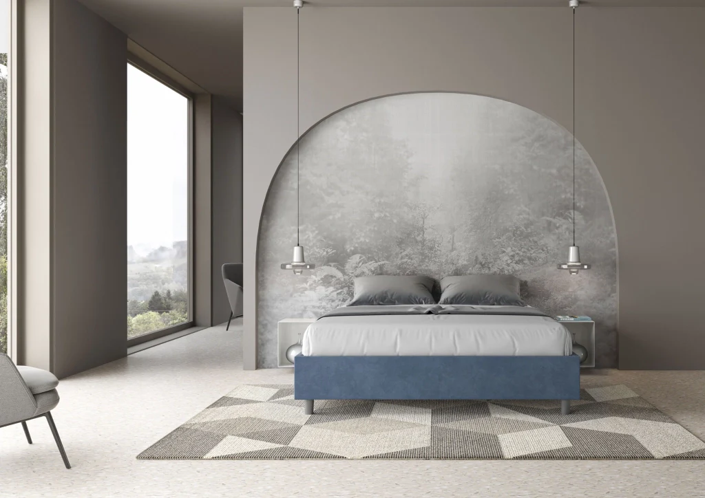 BS COM Letto matrimoniale con rete imbottito 160x200 microfibra blu - Image 2