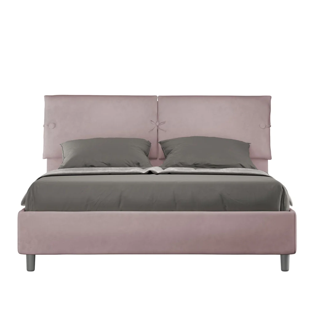 BS COM Letto matrimoniale con rete imbottito 160x200 microfibra glicine