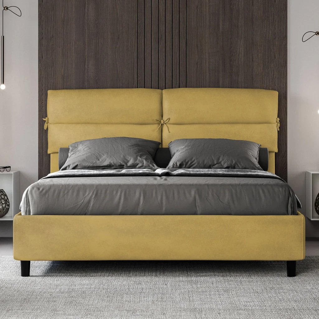 BS COM Letto matrimoniale con rete imbottito 160x200 microfibra ocra - Image 2