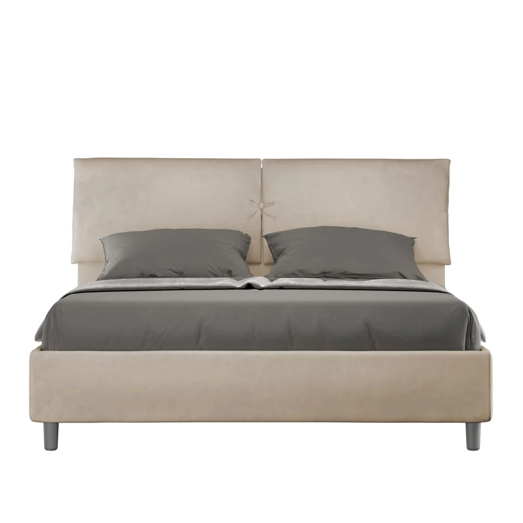 BS COM Letto matrimoniale con rete imbottito 160x200 microfibra sabbia