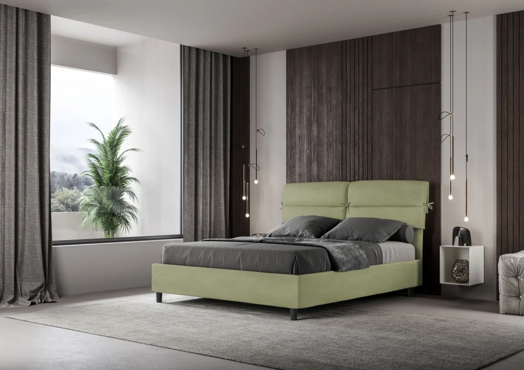 BS COM Letto matrimoniale con rete imbottito 160x200 microfibra tè verde - Image 2