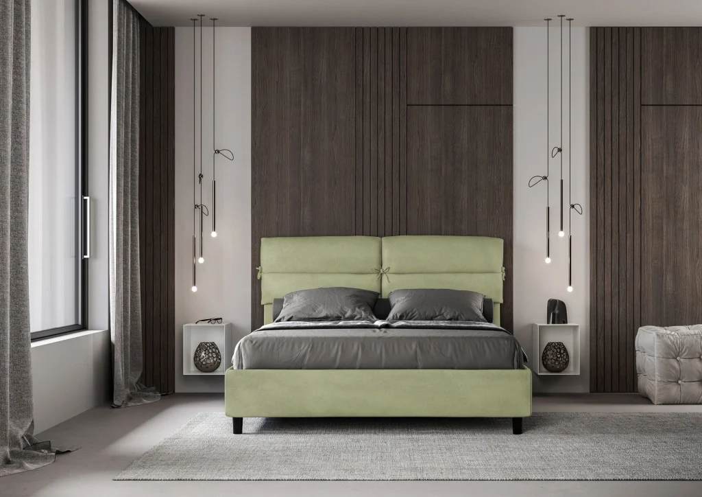 BS COM Letto matrimoniale con rete imbottito 160x200 microfibra tè verde - Image 4