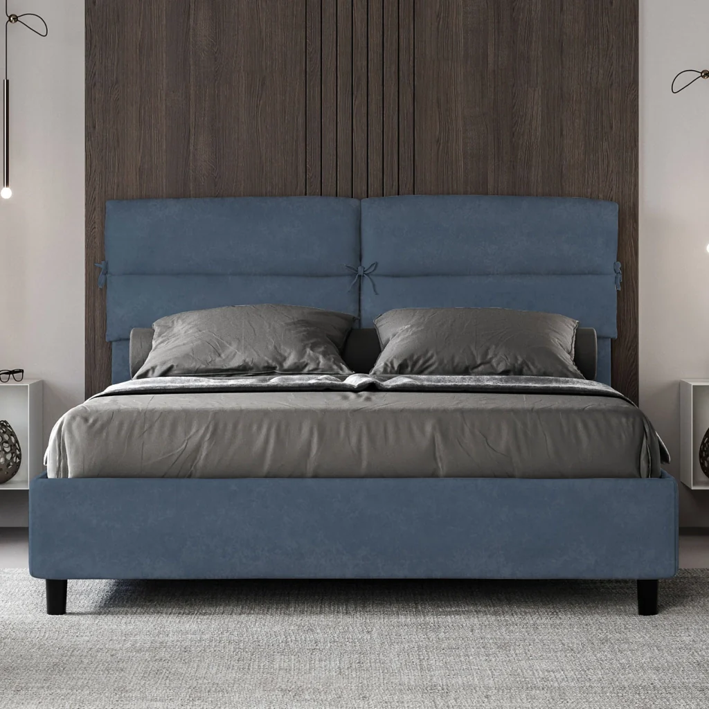 BS COM Letto matrimoniale con rete imbottito 160x210 microfibra blu - Image 3