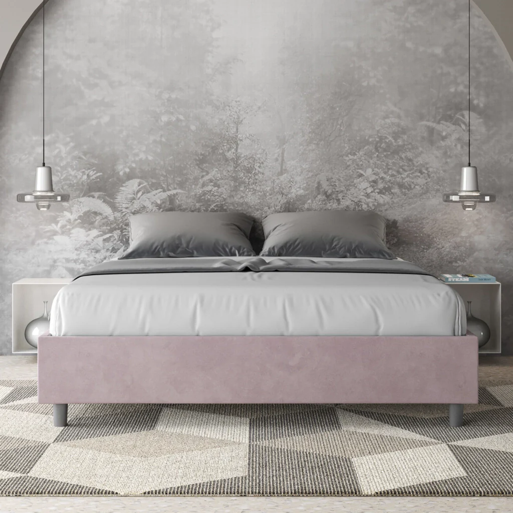 BS COM Letto matrimoniale con rete imbottito 160x210 microfibra glicine - Image 2