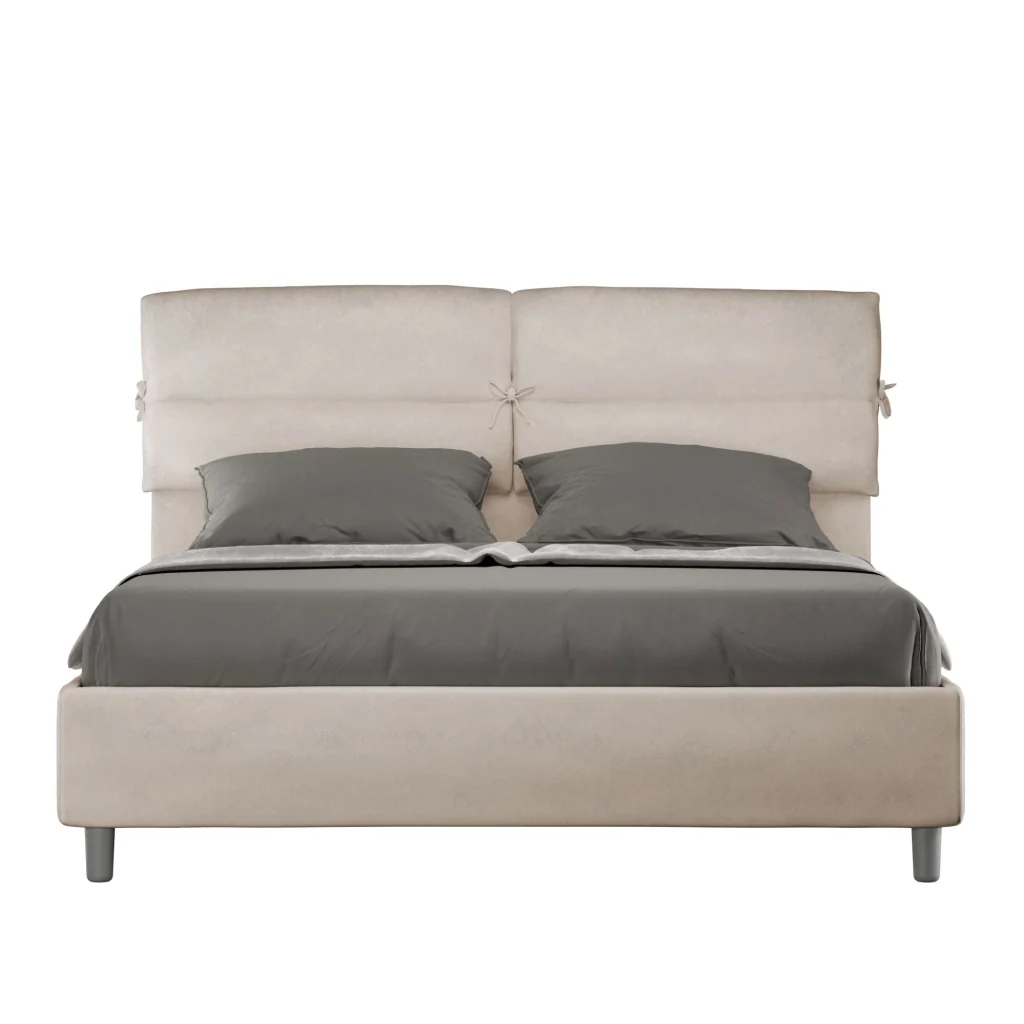 BS COM Letto matrimoniale con rete imbottito 160x210 microfibra sabbia