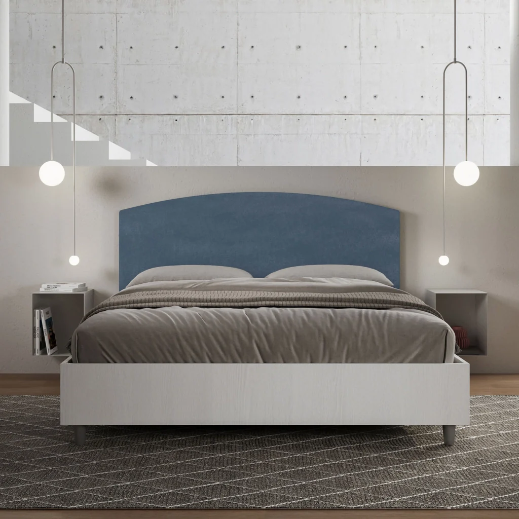 BS COM Letto matrimoniale contenitore 160x190 bianco frassino testata microfibra blu - Image 3
