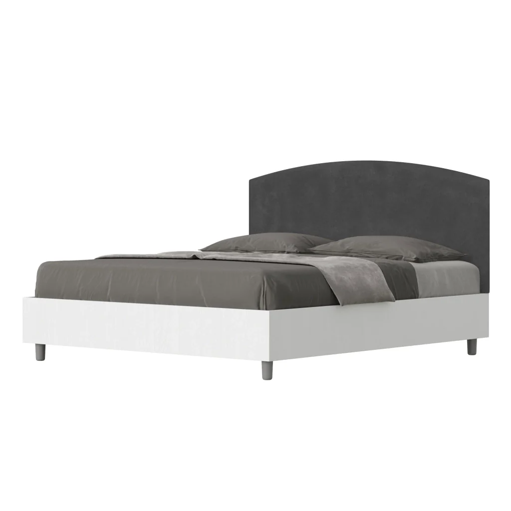 BS COM Letto matrimoniale contenitore 160x190 bianco frassino testata microfibra grigio
