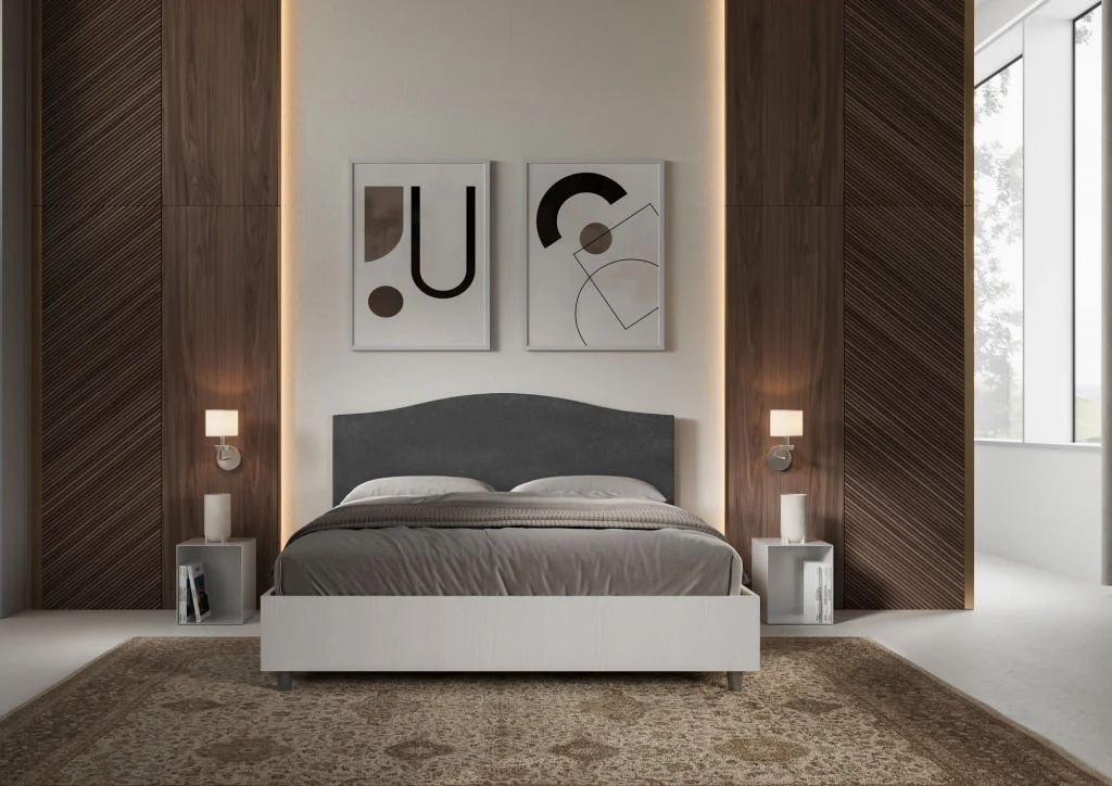 BS COM Letto matrimoniale contenitore 160x190 bianco frassino testata microfibra grigio - Image 5