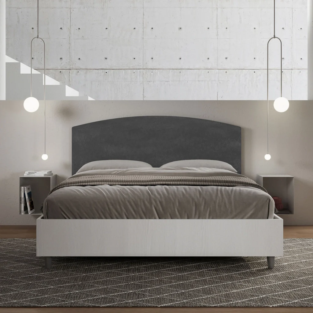 BS COM Letto matrimoniale contenitore 160x190 bianco frassino testata microfibra grigio - Image 5
