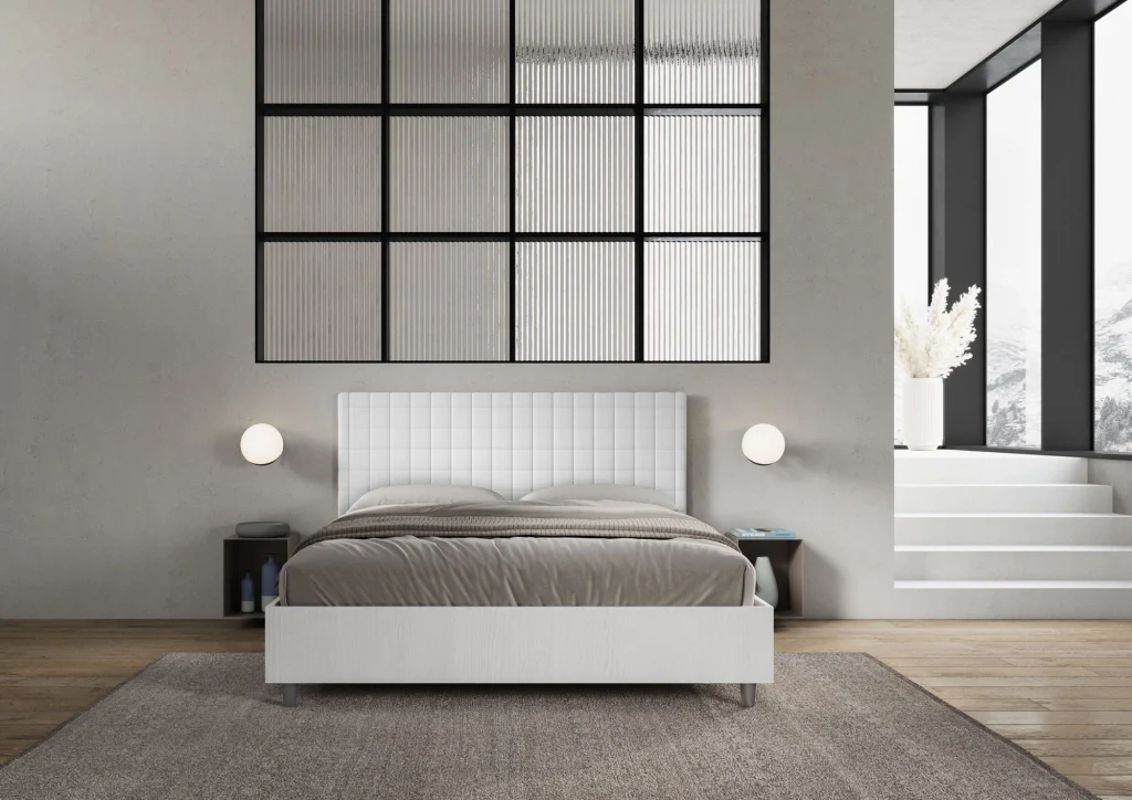 BS COM Letto matrimoniale contenitore 160x190 bianco frassino testata similpelle bianco - Image 5