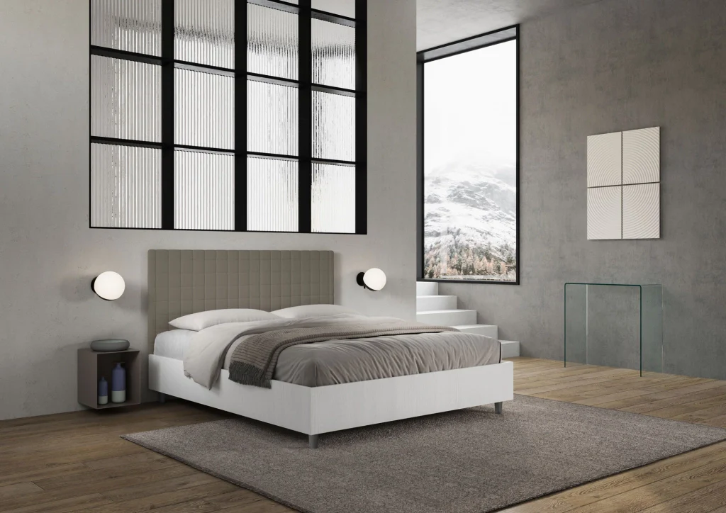 BS COM Letto matrimoniale contenitore 160x190 bianco frassino testata similpelle cappuccino - Image 3