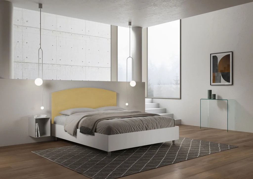 BS COM Letto matrimoniale contenitore 160x200 bianco frassino testata microfibra ocra - Image 5