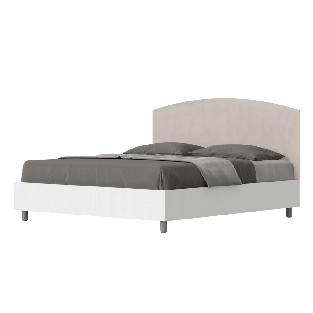 BS COM Letto matrimoniale contenitore 160x200 bianco frassino testata microfibra sabbia
