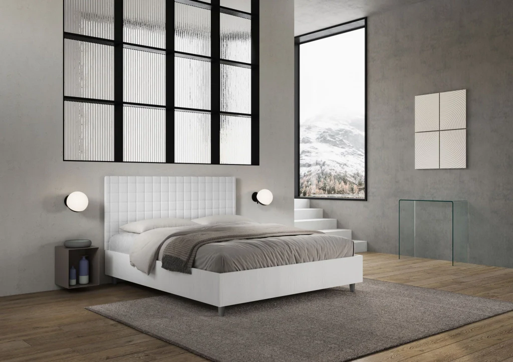 BS COM Letto matrimoniale contenitore 160x200 bianco frassino testata similpelle bianco - Image 3