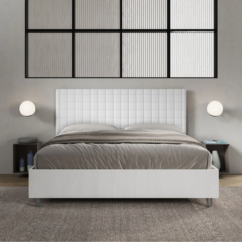 BS COM Letto matrimoniale contenitore 160x200 bianco frassino testata similpelle bianco - Image 5