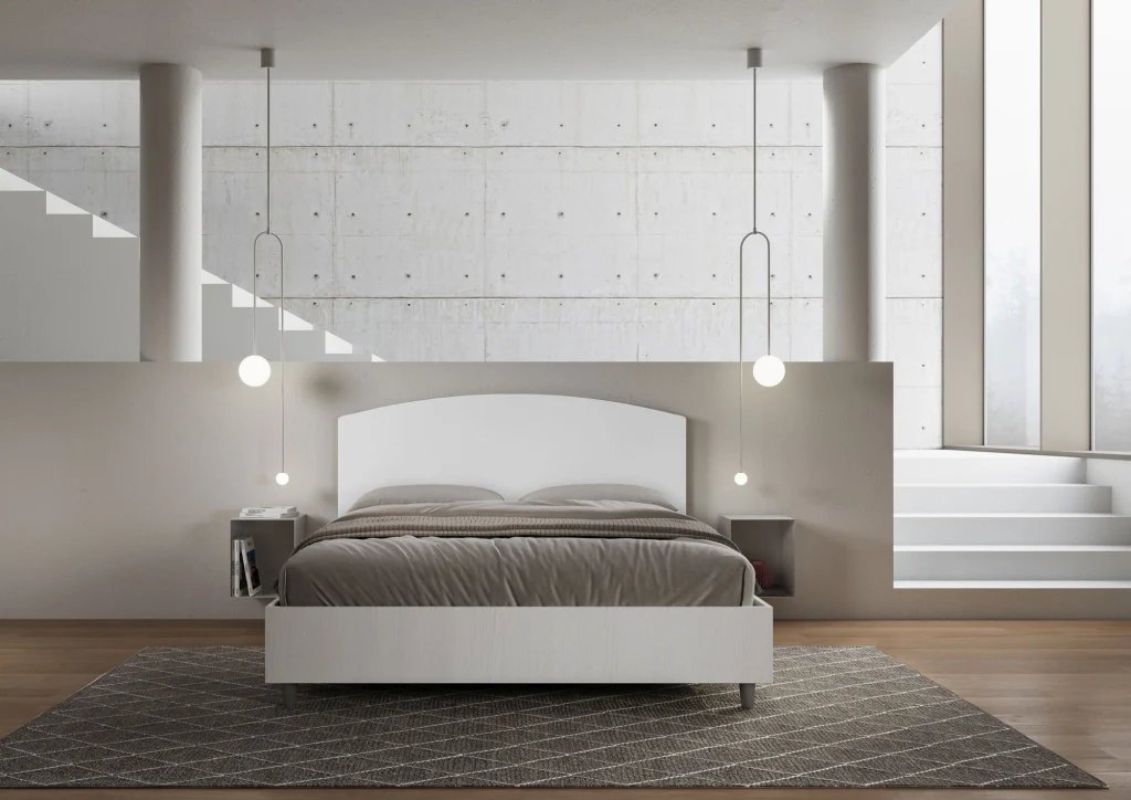 BS COM Letto matrimoniale contenitore 160x200 bianco frassino testata similpelle bianco - Image 4