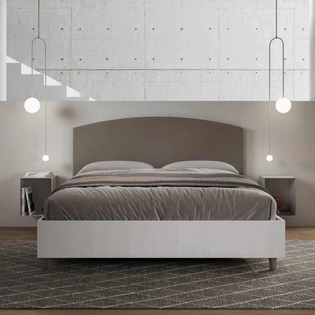 BS COM Letto matrimoniale contenitore 160x200 bianco frassino testata similpelle cappuccino - Image 2