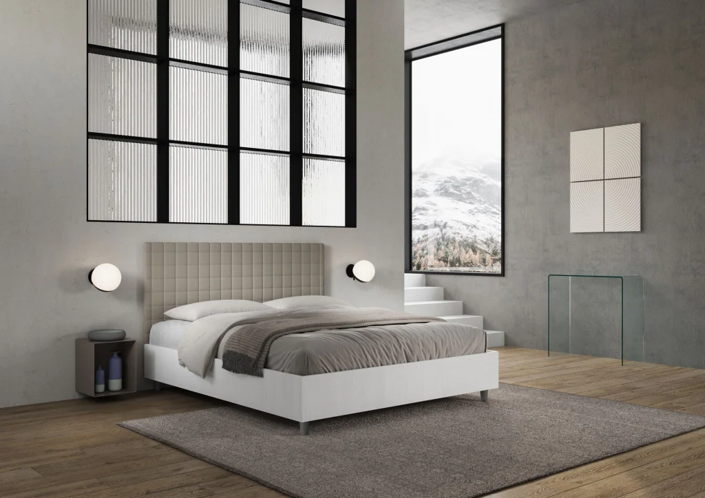 BS COM Letto matrimoniale contenitore 160x200 bianco frassino testata similpelle tortora - Image 3