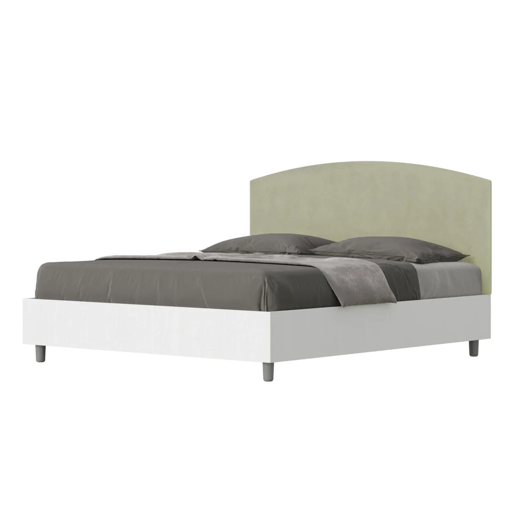BS COM Letto matrimoniale contenitore doppia alzata 160x190 bianco frassino testata microfibra tè verde