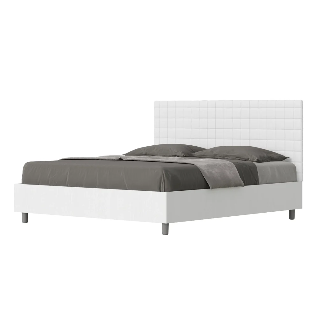BS COM Letto matrimoniale contenitore doppia alzata 160x190 bianco frassino testata similpelle bianco