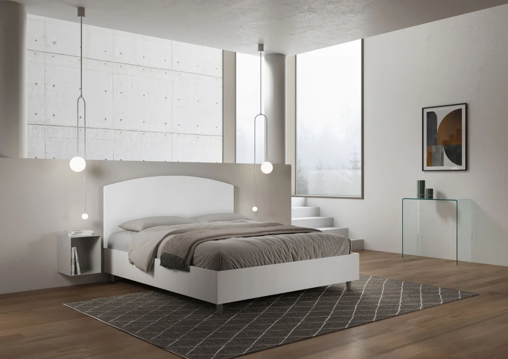 BS COM Letto matrimoniale contenitore doppia alzata 160x190 bianco frassino testata similpelle bianco - Image 2