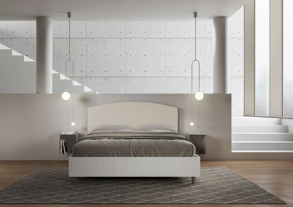 BS COM Letto matrimoniale contenitore doppia alzata 160x190 bianco frassino testata similpelle tortora - Image 5