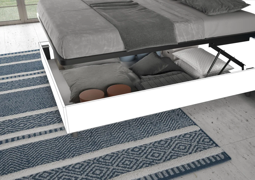 BS COM Letto matrimoniale contenitore doppia alzata 160x200 bianco frassino testata microfibra blu - Image 4