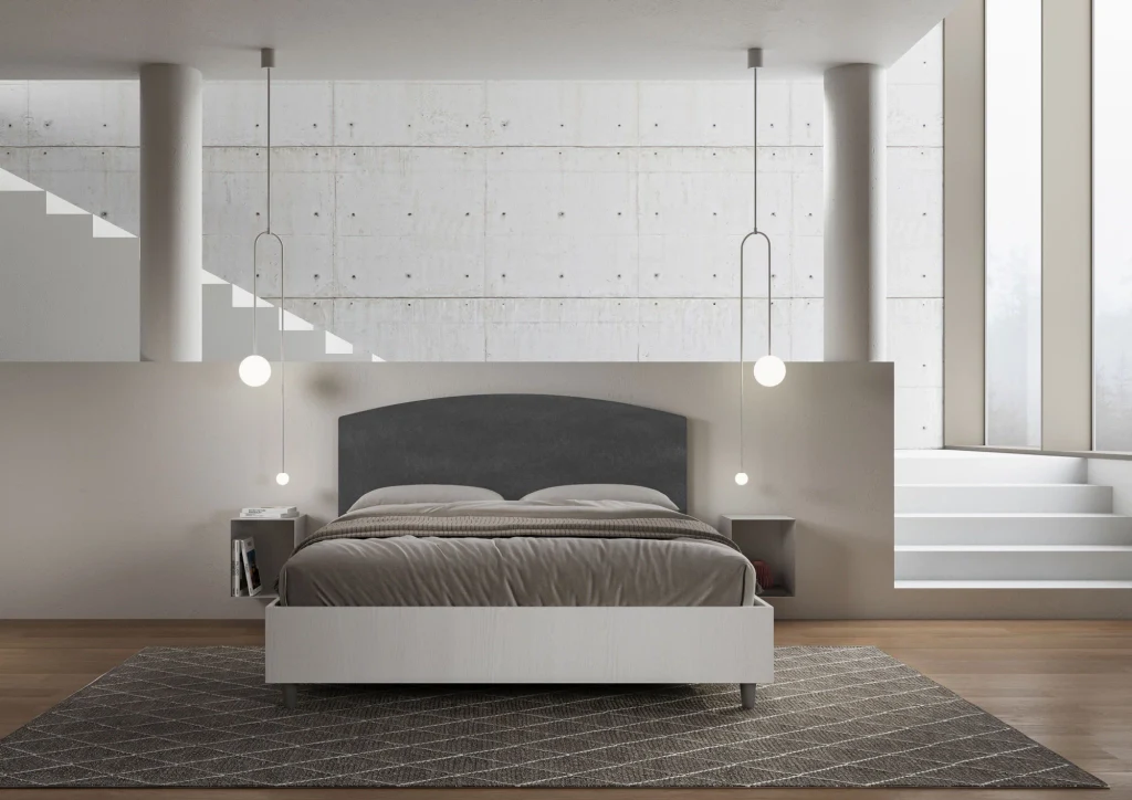 BS COM Letto matrimoniale contenitore doppia alzata 160x200 bianco frassino testata microfibra grigio - Image 3