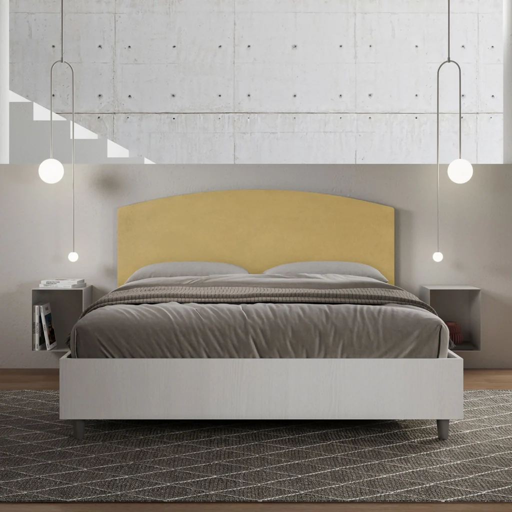 BS COM Letto matrimoniale contenitore doppia alzata 160x200 bianco frassino testata microfibra ocra - Image 4