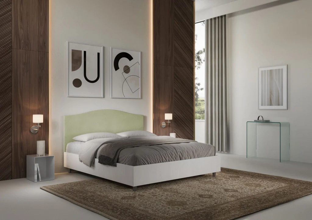 BS COM Letto matrimoniale contenitore doppia alzata 160x200 bianco frassino testata microfibra tè verde - Image 5