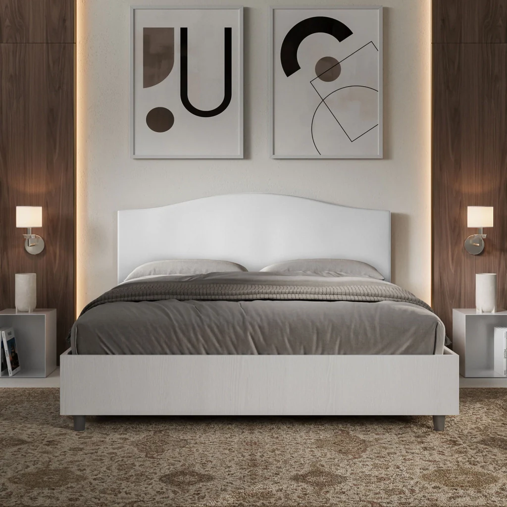 BS COM Letto matrimoniale contenitore doppia alzata 160x200 bianco frassino testata similpelle bianco - Image 3