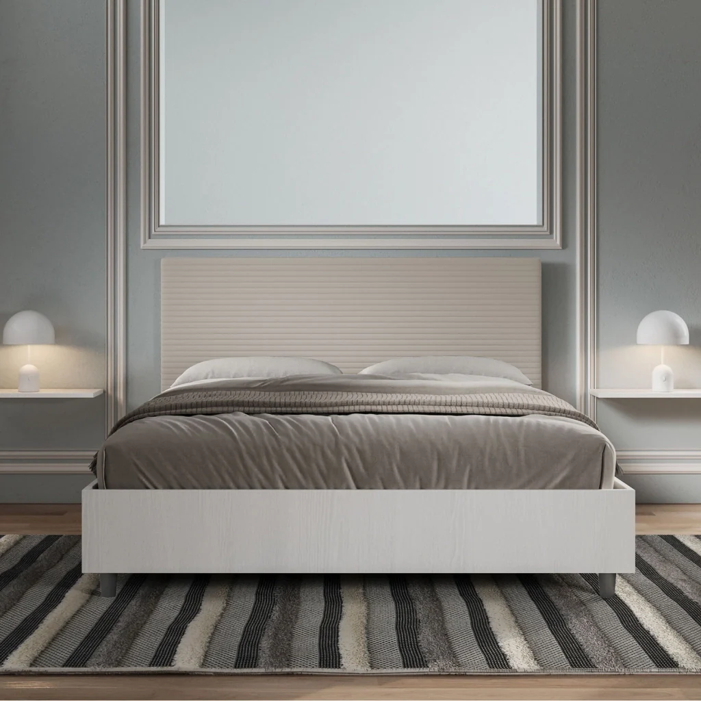 BS COM Letto matrimoniale contenitore doppia alzata 160x200 bianco frassino testata similpelle tortora - Image 2