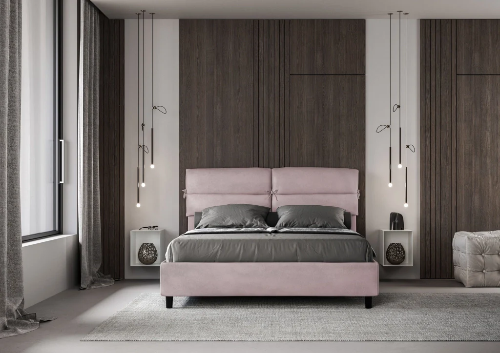 BS COM Letto matrimoniale contenitore doppia alzata imbottito 160x190 microfibra glicine - Image 2